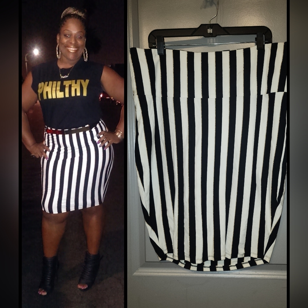 Chic Black and White Striped Pencil Skirt